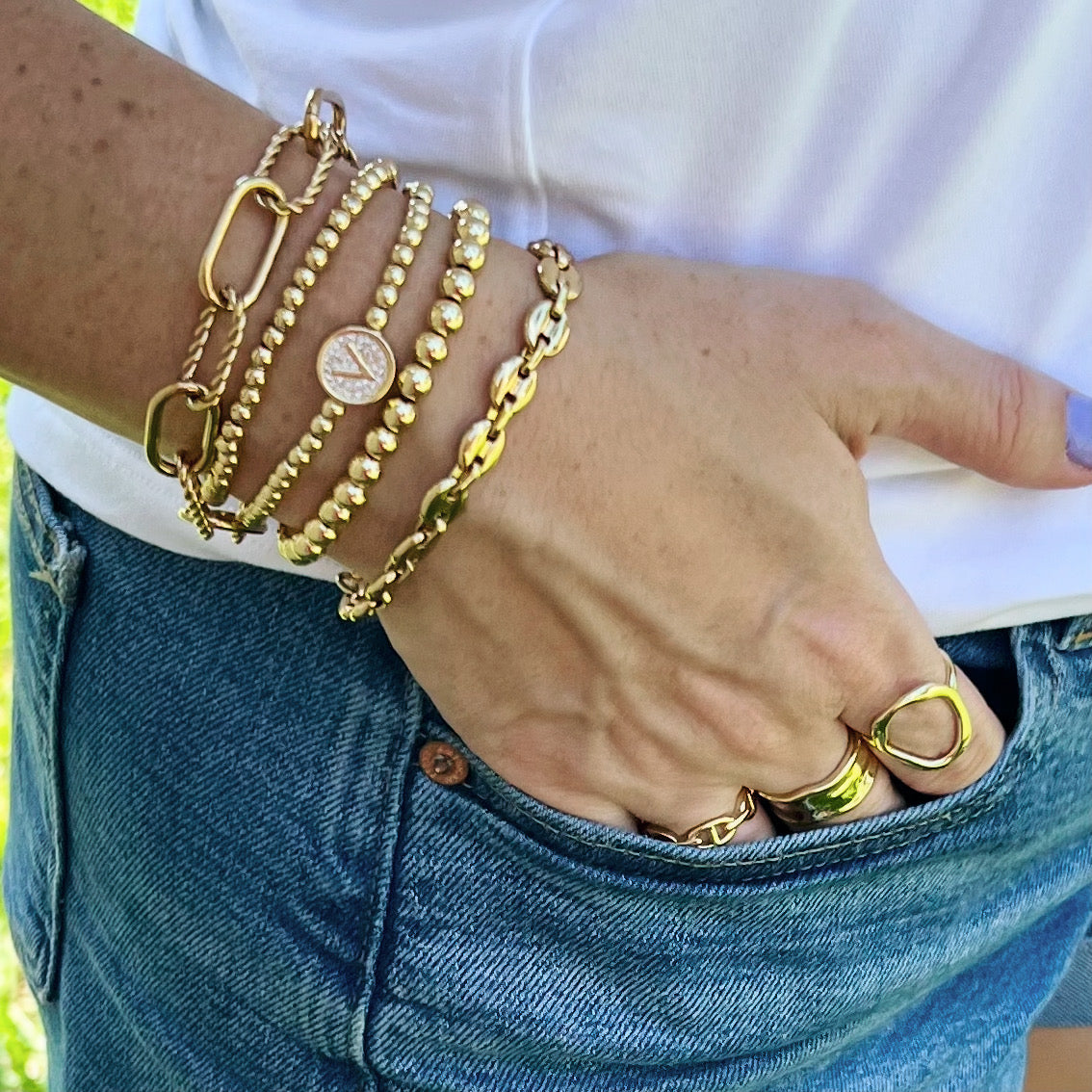 Gold Initial Bead Bracelet