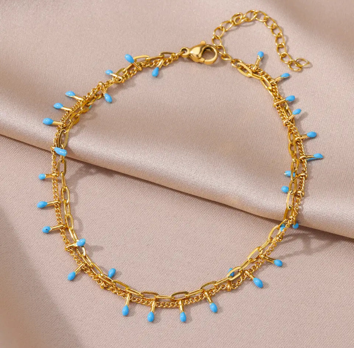 Double Chain with Color Anklet
