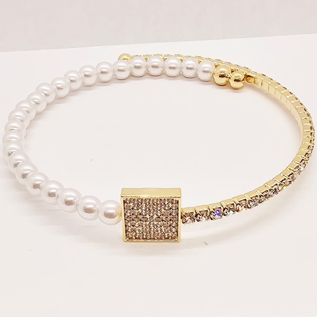 Pearl and CZ Hug Bracelet